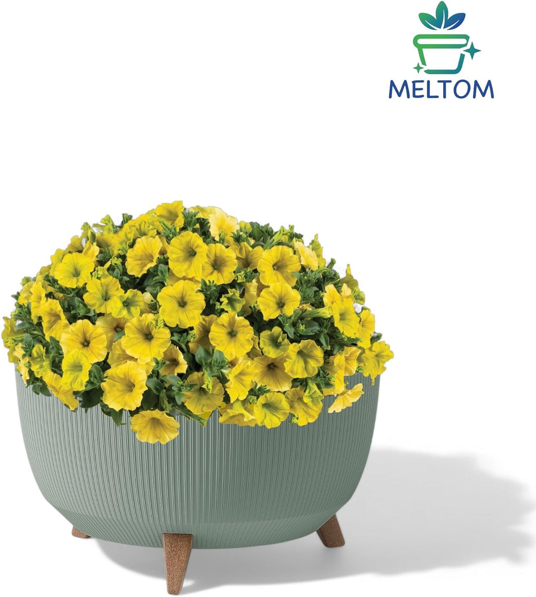 MELTOM Blumentopf Schale mit Füssen Einsatz Kräutertopf Übertopf Pflanzschale Eco Recycled (Grün, L