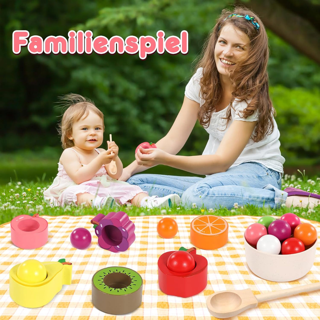 Montessori Spielzeug ab 1 2 3 Jahr, Baby Motorikspielzeug Obst Holzspielzeug für Farbsortierung und