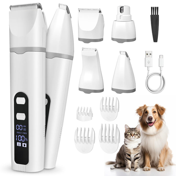 4 in 1 Leise Schermaschine Hund Katze,Leise Pfotentrimmer für Hunde,LCD-Anzeige Haarschneidemaschine