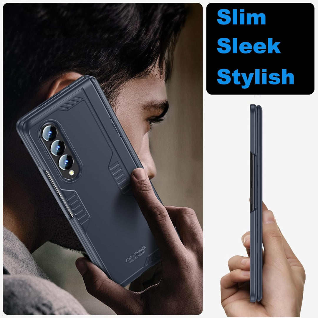 for Samsung Galaxy Z Fold 4 Ständer Hülle mit Privatsphäre Bildschirmschutz, Scharnier Schutz, Displ