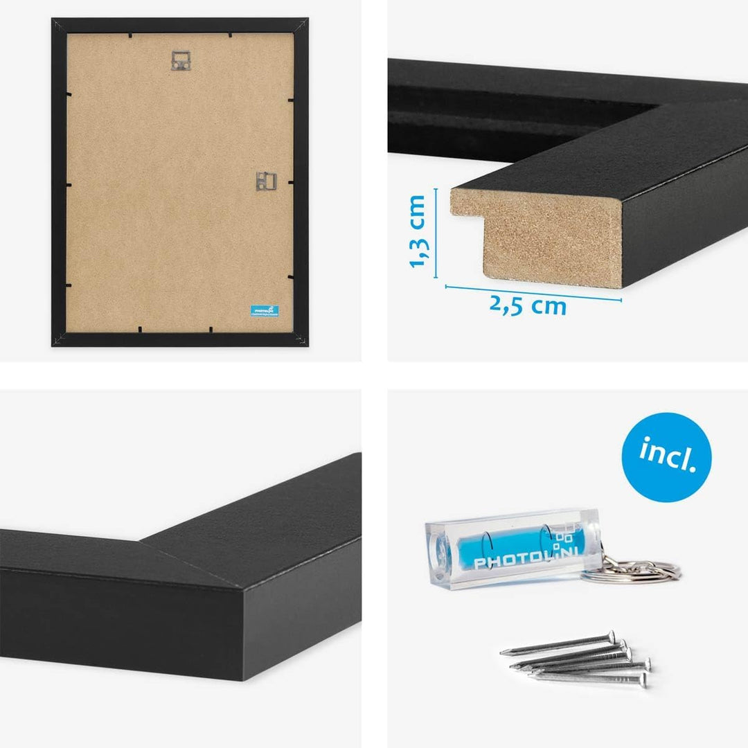 PHOTOLINI Bilderrahmen 30x40 Schwarz Holz MDF, 3er Set breite Rahmen 30x40 Schwarz mit Acrylglas, pi