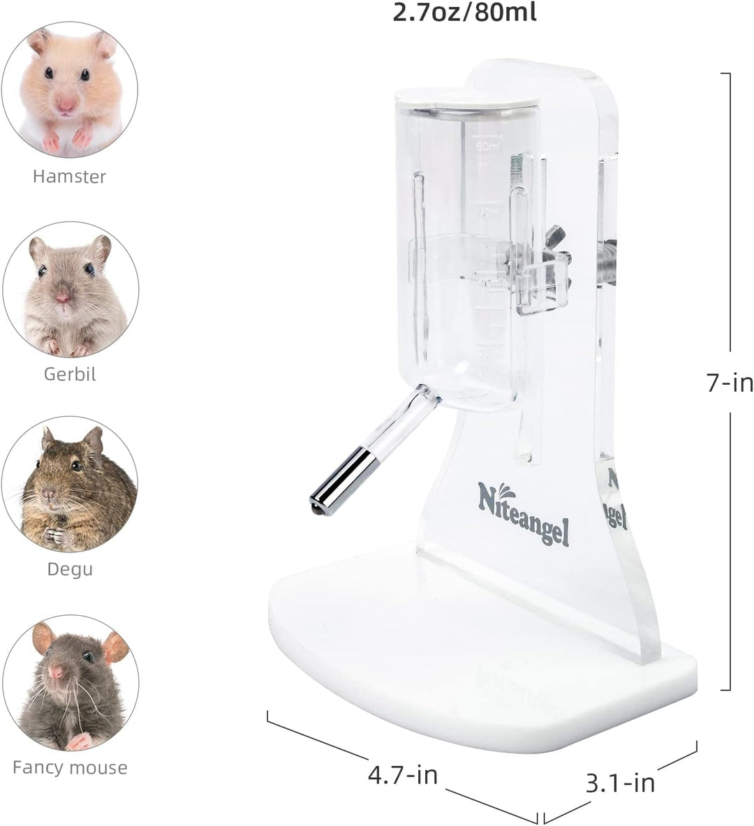 Niteangel Wasserflasche mit Ständer für syrische Zwerghamster, Gerbils, Mäuse, Ratten, Degus und kle