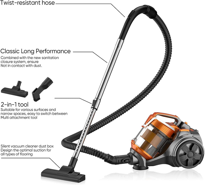 Staubsauger Beutellos 3600W, Bodenstaubsauger ohne Beutel, mit HEPA Filter, 5 m Reinigungsradius, 15