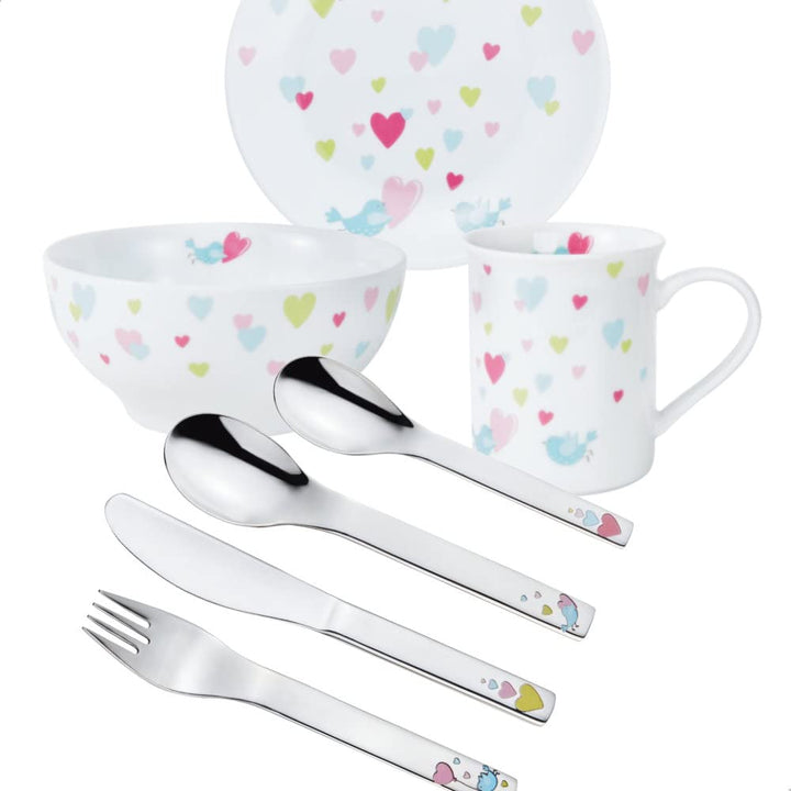 Kinderset Cora Herzen 7tlg. mit Gravur auf der Besteck-Rückseite (z.B. Namen) Kinderbesteck + Kinder