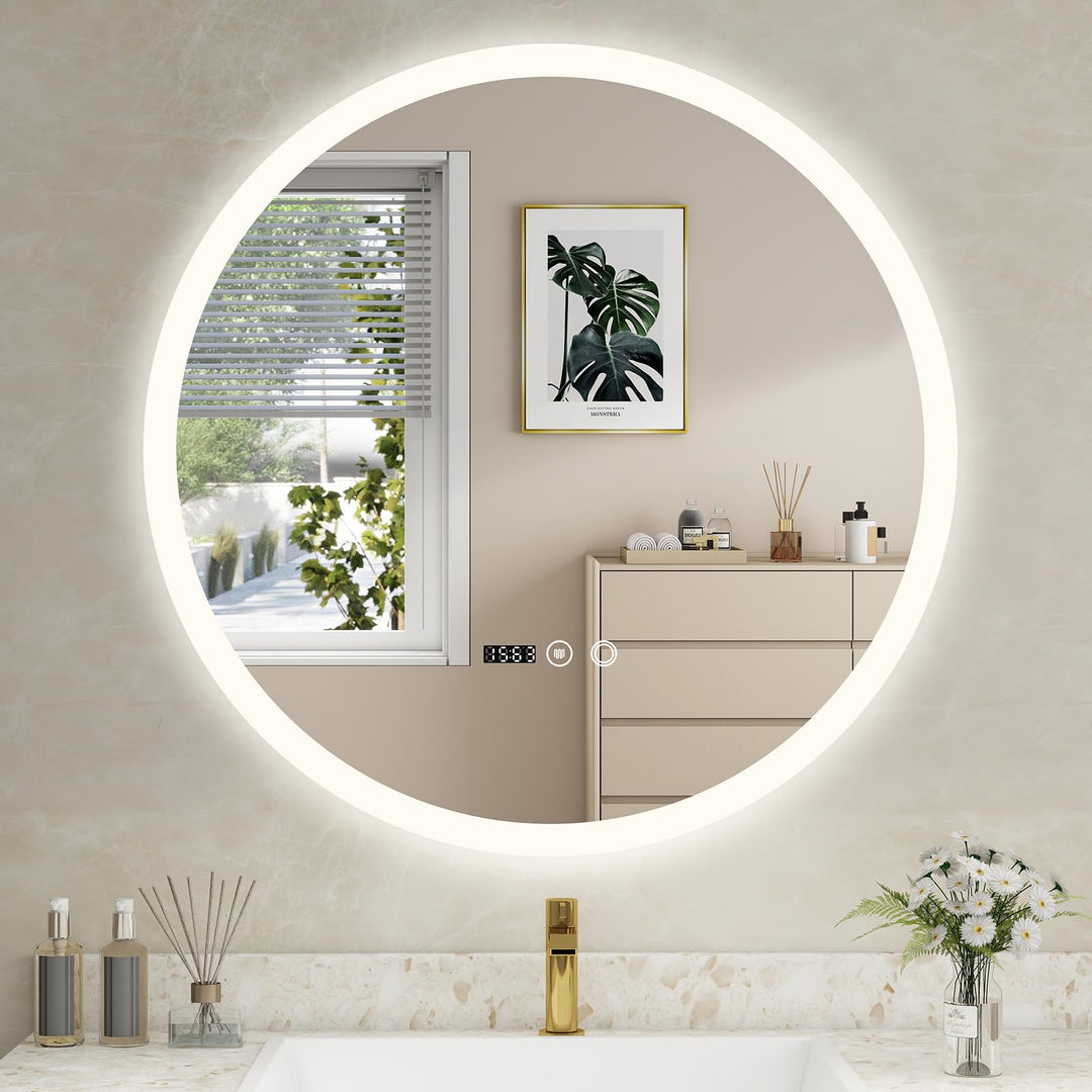 YU YUSING Badspiegel LED Rund Badezimmerspiegel mit Beleuchtung 70x70cm, 3 Lichtfarbe Einstellbare,