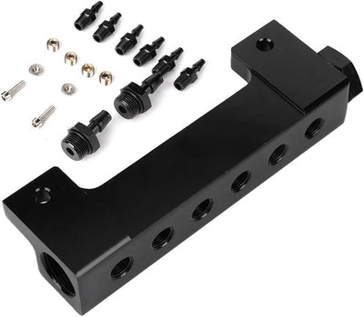 Qiilu Vakuumblock-Einlass, 6-Port-Vakuumblock-Ansaugkrümmer-Kit Kraftstoff-Wastegate-Turbo-Boost 1/8