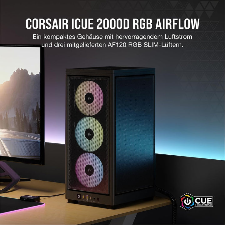 Corsair iCUE 2000D RGB Airflow PC-Gehäuse Mini ITX – Form Mini-ITX – Platten aus Stahl – 3 x Slim AF