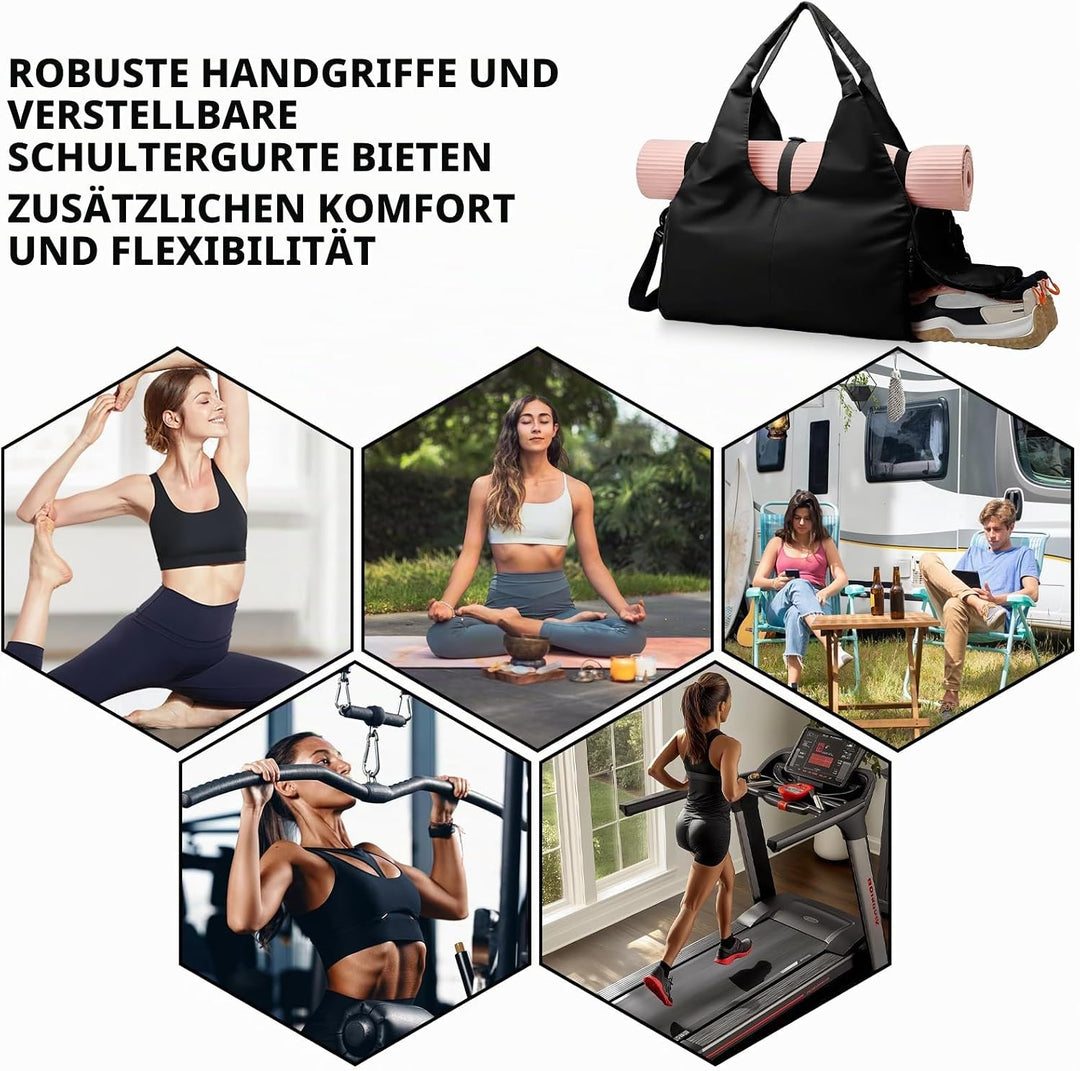 30L Grosse Schwarze Yogatasche: Wasserdicht Tragetasche Yogatasche, Sporttasche Damen, Sporttasche R
