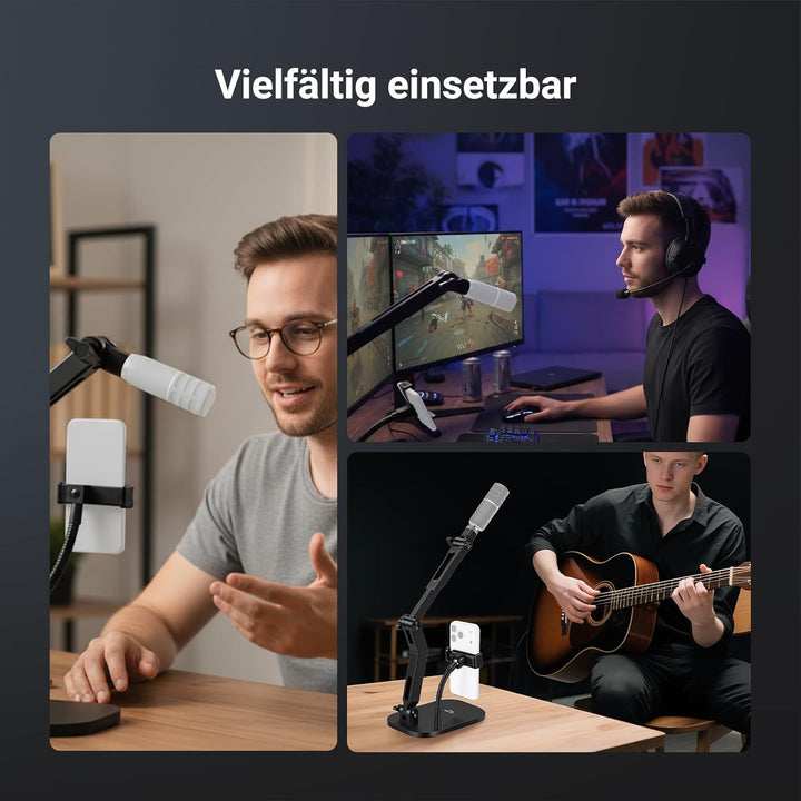 NEEWER Microphone Stand, Tisch Mikrofonständer mit Handyhalterung flexiblem Arm, verstellbare Mikrof