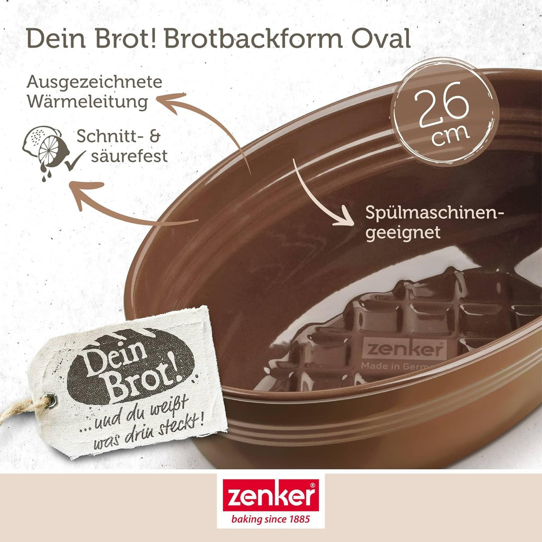 Zenker Brotbackform Dein Brot! – Emaille, kastanienbraun, 2000 ml, 265 x 165 x 92 mm, hitzebeständig