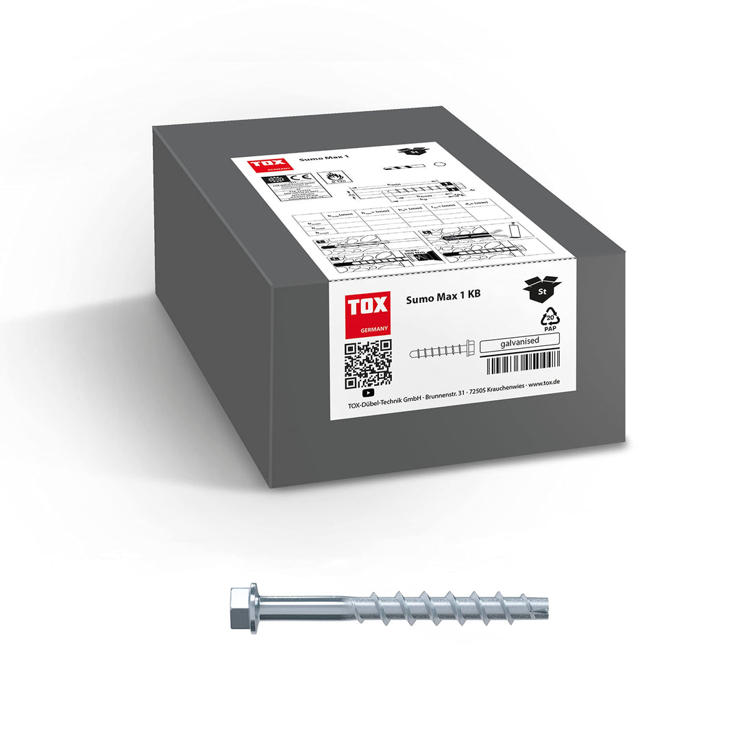 TOX Schraubanker Sumo Max 1 KB A4 8x80 mm, Sechskantkopf, nichtrostender Stahl A4, für verschiedene
