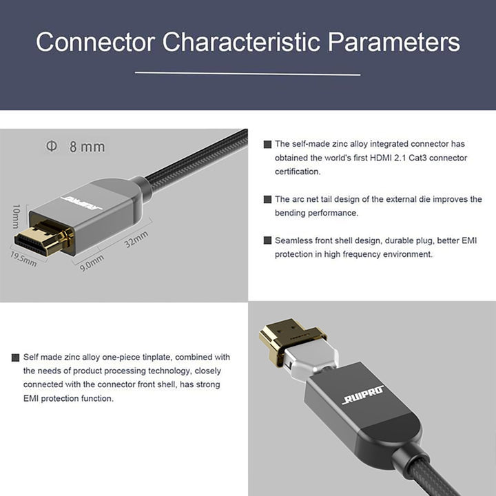 RUIPRO 8K Zertifiziert HDMI 2.1 Kabel 2M Ultra HD High Speed 48Gbps 8K@60Hz 4K@120Hz Dynamisches HDR