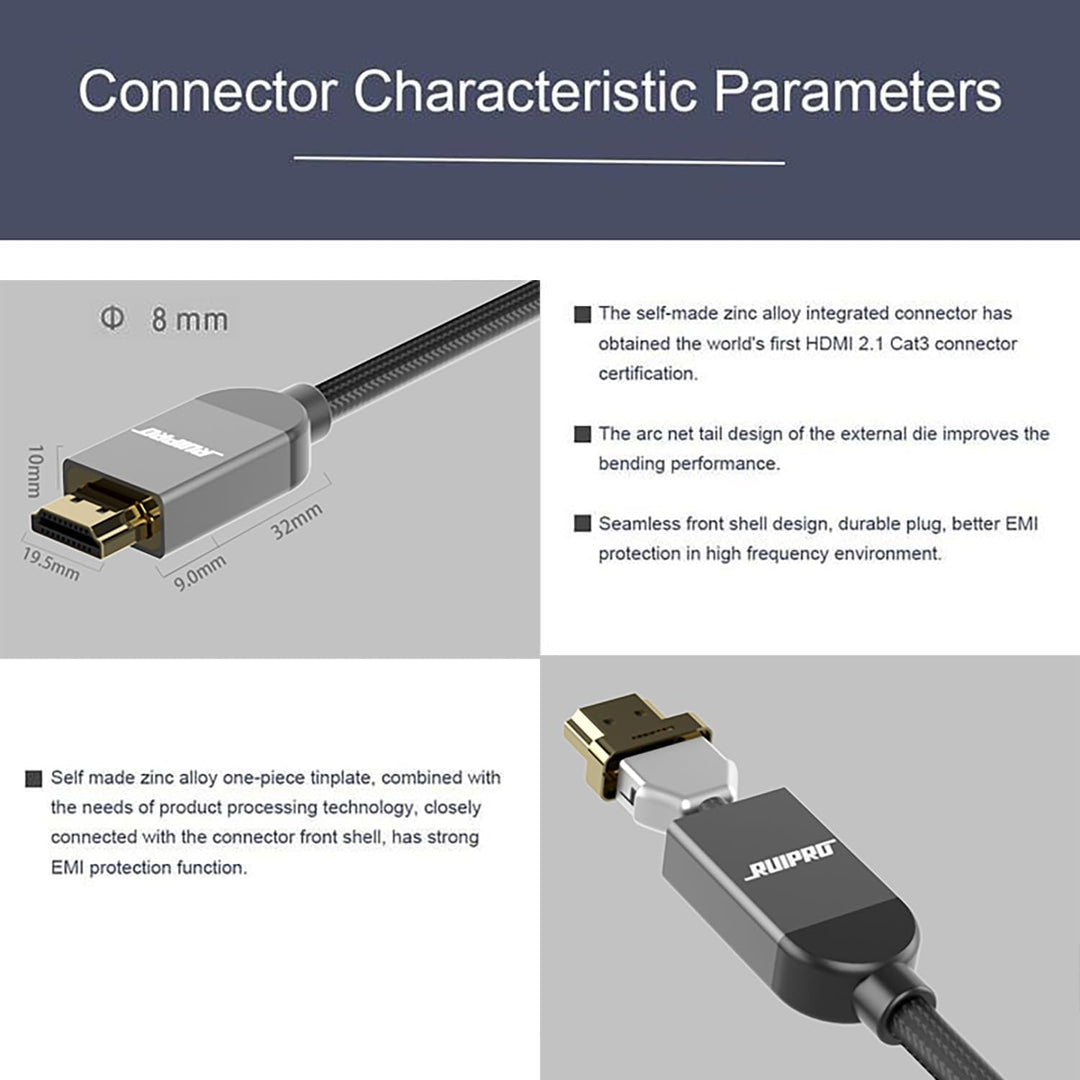 RUIPRO 8K Zertifiziert HDMI 2.1 Kabel 1M Ultra HD High Speed 48Gbps 8K@60Hz 4K@120Hz Dynamisches HDR