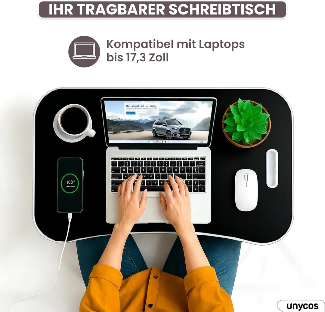 unycos - Klappbarer Laptoptisch, Betttablett, Leseständer, Computertisch, Frühstückstablett, Beistel
