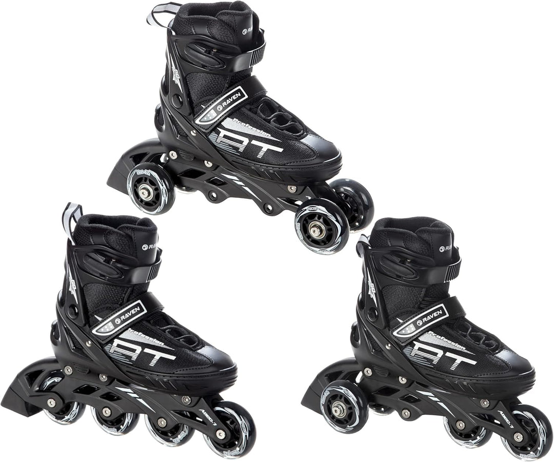 3in1 Inline Skates Inliner Triskates Rollschuhe Raven Profession 31-35(20,5cm-23cm) Schwarz, 31-35(2