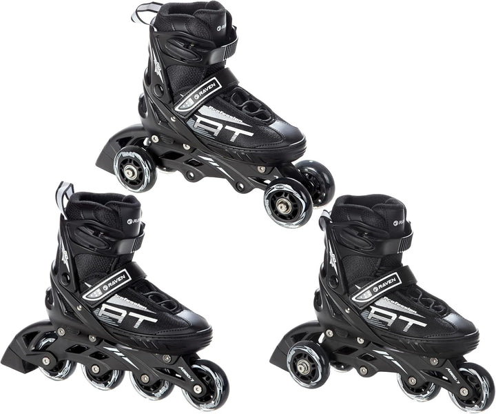3in1 Inline Skates Inliner Triskates Rollschuhe Raven Profession 31-35(20,5cm-23cm) Schwarz, 31-35(2