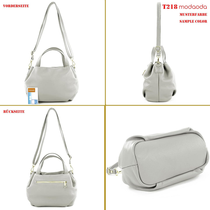 modamoda de - T218 - ital. Damen Henkeltasche Klein aus Leder Altrosa / Metall Gold, Altrosa / Metal