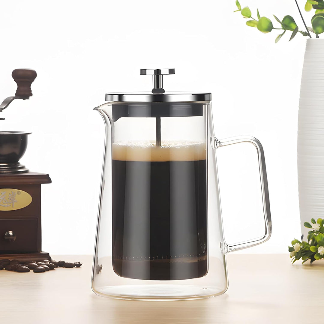 1000ml Transparent Französische Presse: Kaffeepresse French Press aus Hochborosilikatglas und Edelst