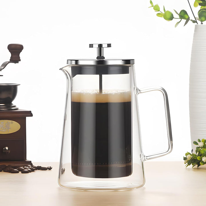 1000ml Transparent Französische Presse: Kaffeepresse French Press aus Hochborosilikatglas und Edelst