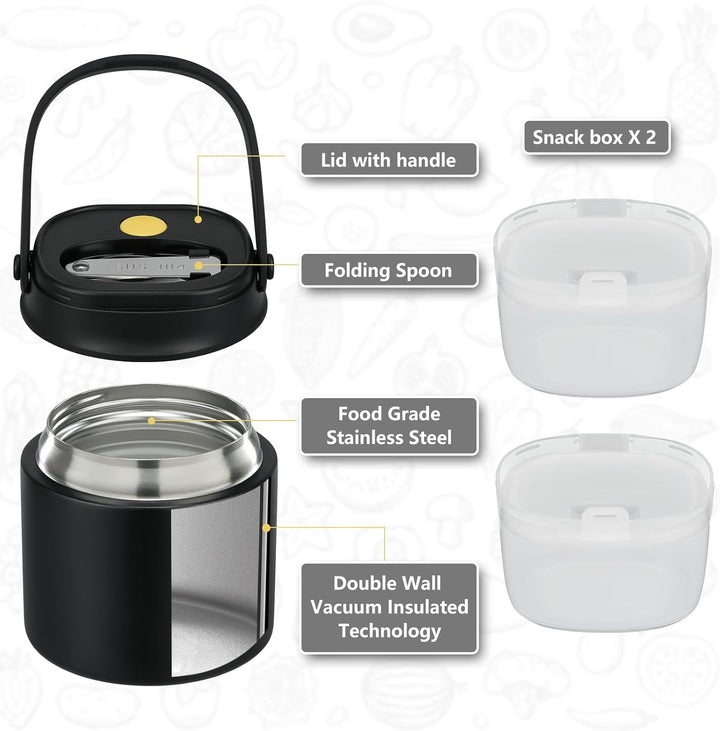 Itslife Thermobehälter für Essen 450ml mit 2pcs Snackbox, Auslaufsicherer Lunchbox Kinder mit Löffel