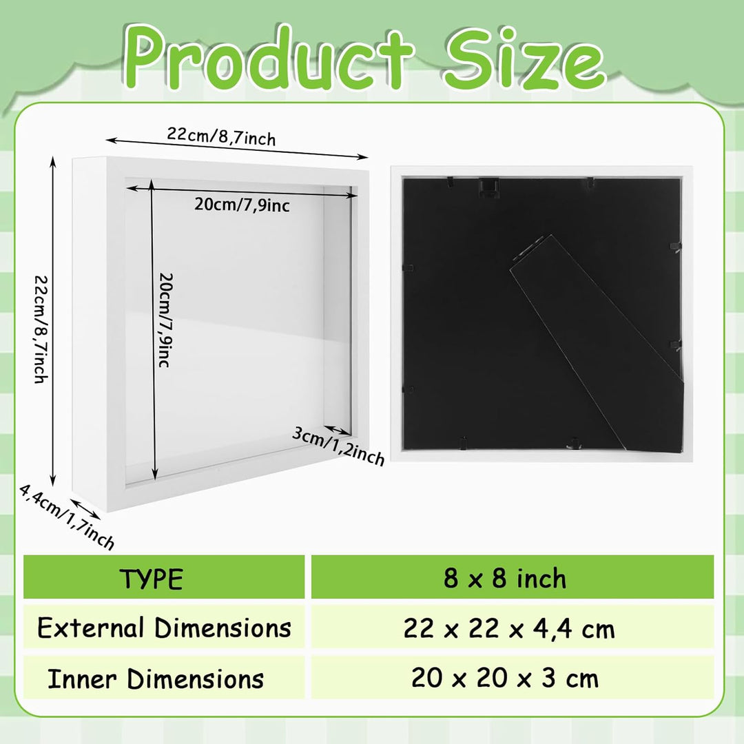 GBACHOOSE 4 Stück 3D Bilderrahmen zum Befüllen, 3D Bilderrahmen 20x20 cm, Bilderrahmen Quadratisch W