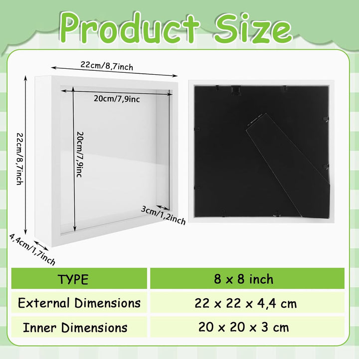 GBACHOOSE 4 Stück 3D Bilderrahmen zum Befüllen, 3D Bilderrahmen 20x20 cm, Bilderrahmen Quadratisch W