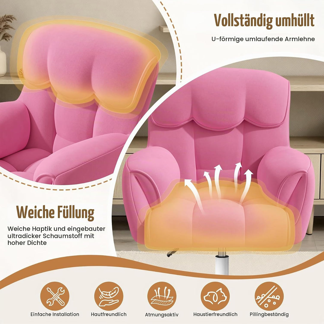Ergonomischer Bürostuhl, Höhenverstellbarer Schreibtischstuhl mit Armlehnen, 360° Drehfunktion, Samt