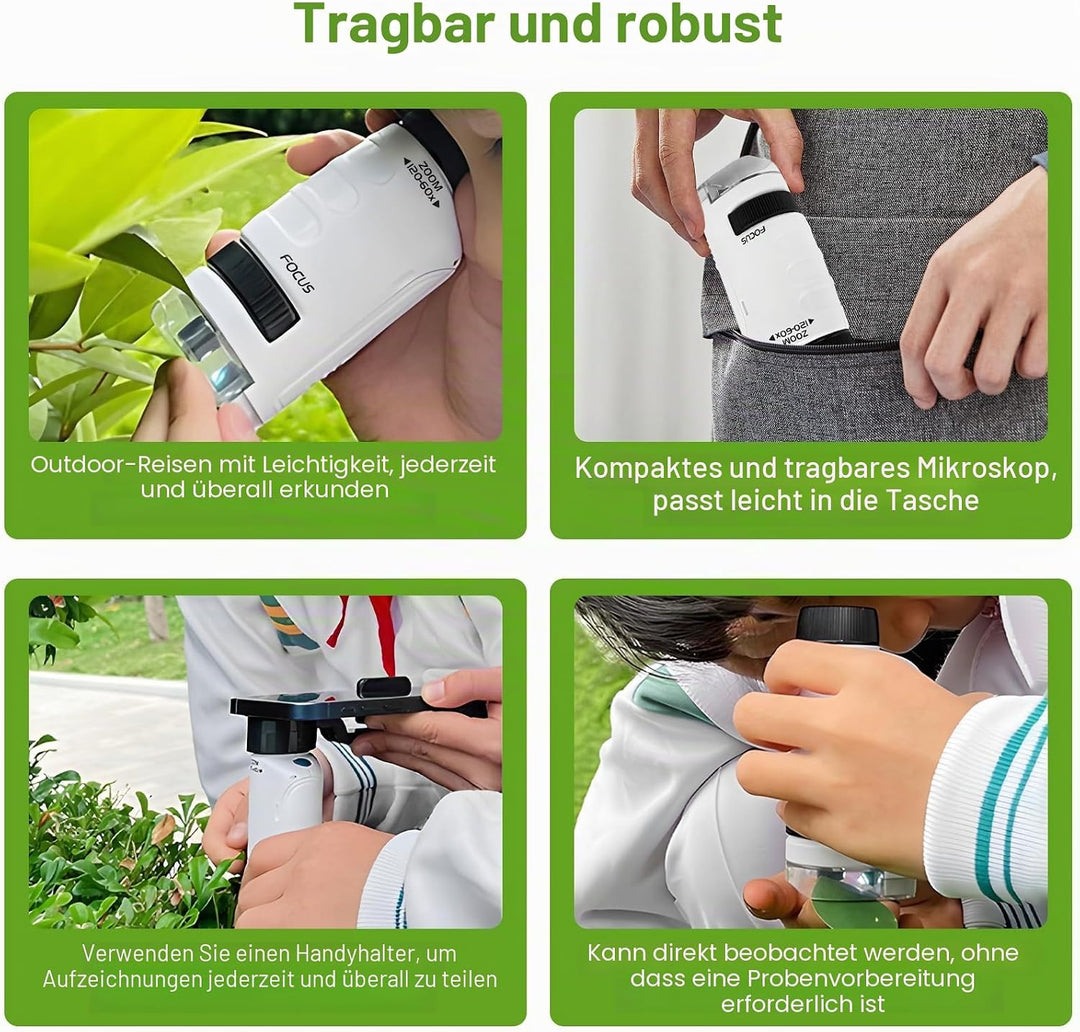 60-120X Handmikroskop, Digitales Mikroskop für Kinder, Taschenmikroskop Kinder mit Led Licht, Kinder
