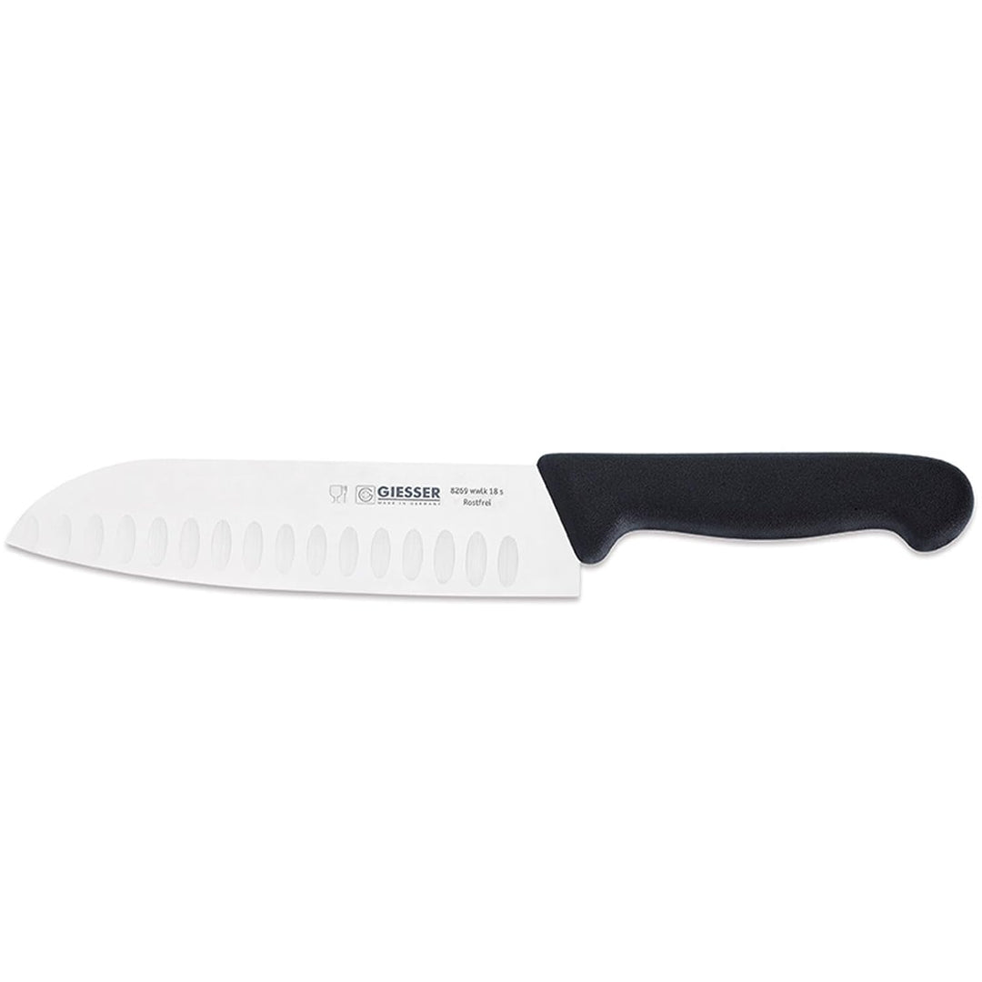 Johannes Giesser Messerfabrik Uni Santoku Kohmesser japanishe Form Kullenshliff Messer, Grau, M