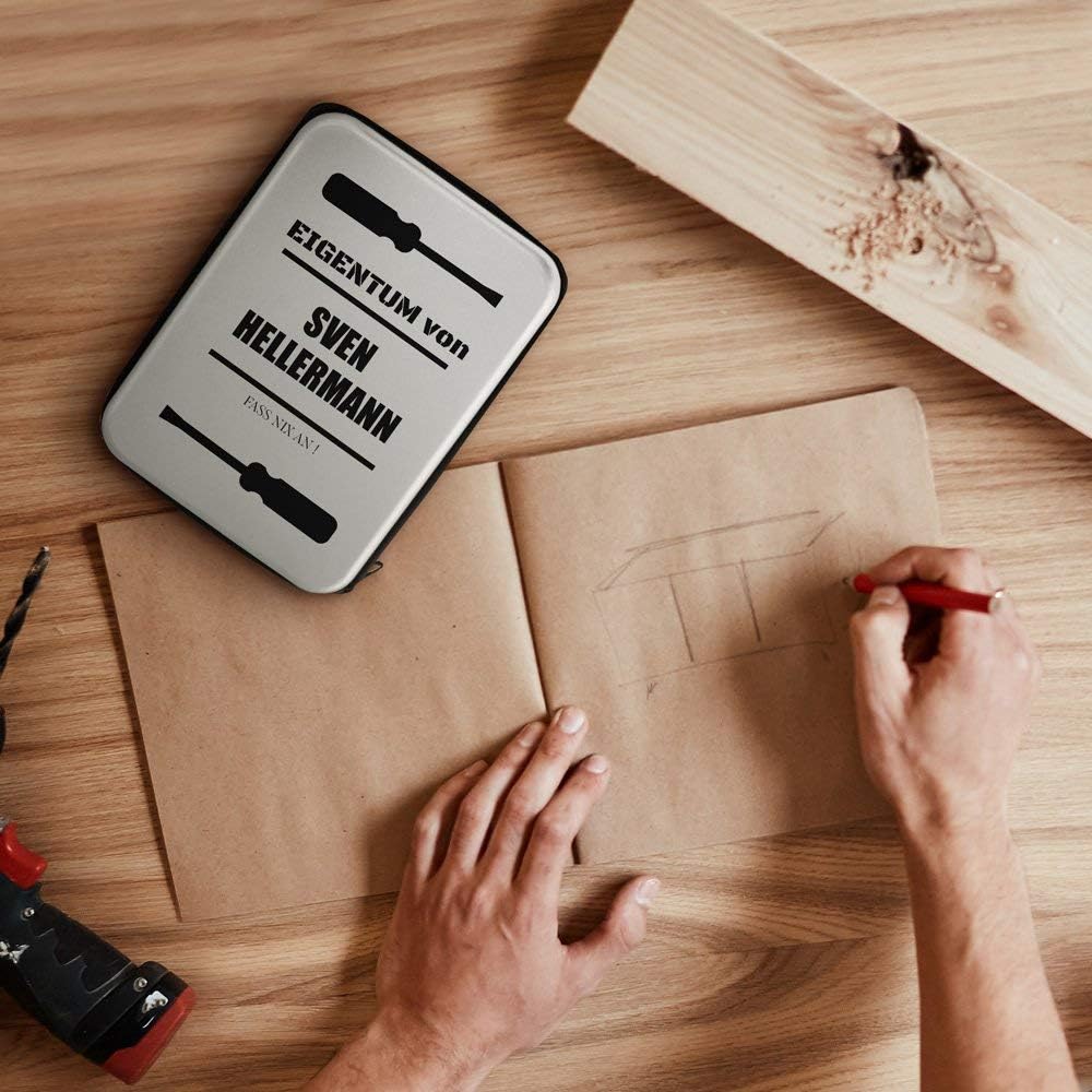 Maverton Werkzeug-Set mit Aufdruck - Werkzeugkoffer Toolbox Werkzeugkasten - personalisiert - Grösse