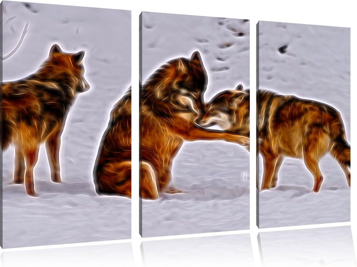 spielendes Wolfsrudel Spezial 3-Teiler Leinwandbild 120x80 Bild auf Leinwand, XXL riesige Bilder fer