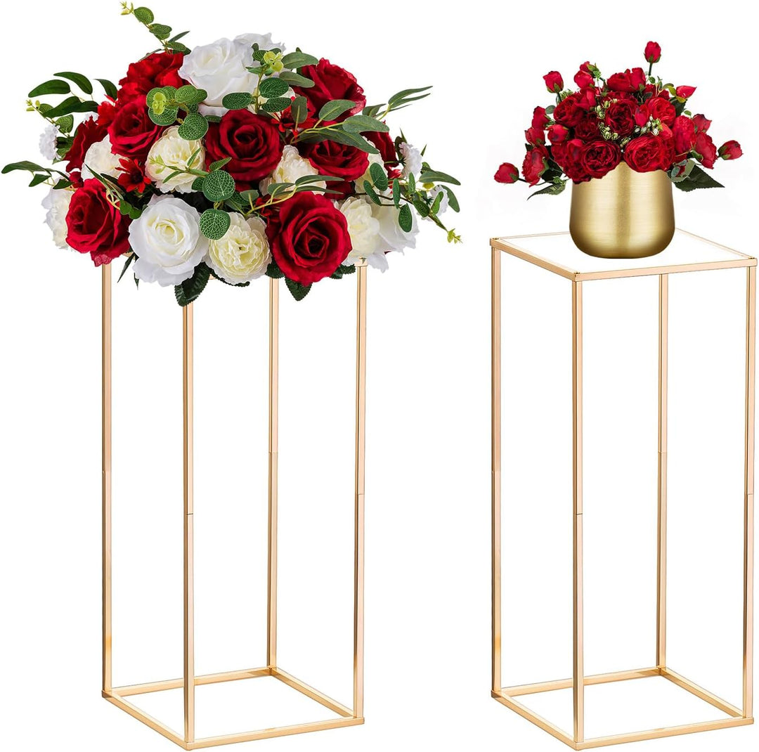 Nuptio 2 Stück Hochzeit Mittelstücke Goldvasen 60cm Hoch Blumenständer Metall Bodenvase Säule Geomet