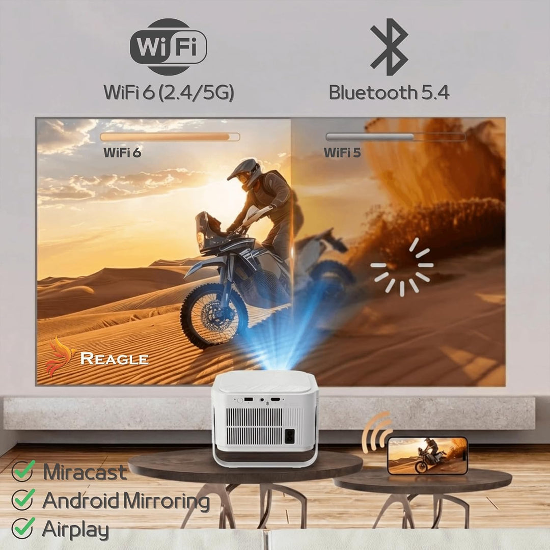 Reagle R-MOVIELUM-P41 Beamer Full HD 1080p 8K Upscaling, 900 ANSI LED Projektor Tragbar 140 Zoll, An