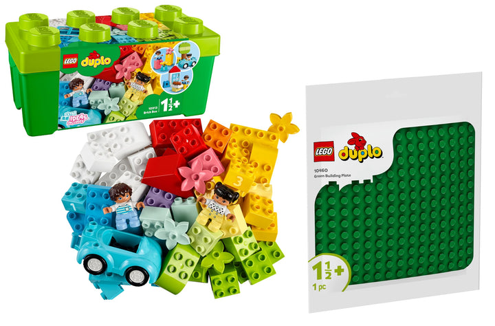 LEGO DUPLO 2er Set: Steinebox (10913) + Grüne Bauplatte (10460) - Bausteine Bundle für Kinder ab 18