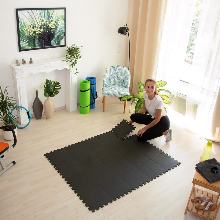 Relaxdays 96 Bodenschutzmatten 30x30cm, 8,6m², erweiterbar, stossdämpfende Schutz Unterlagen für Fit