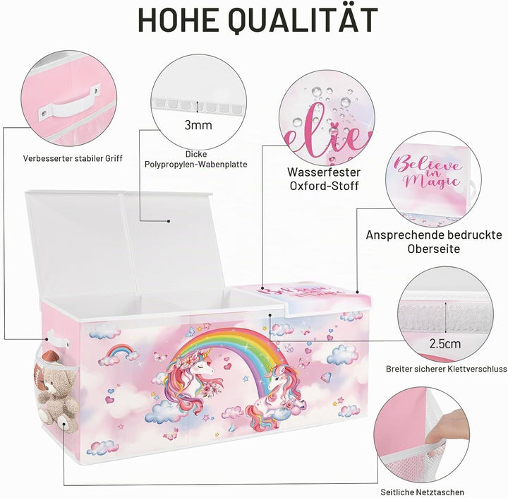 omedecal Spielzeugkiste Aufbewahrungsbox mit Deckel Kinder 96 x 32 x 40 cm, Faltbare und Platzsparen