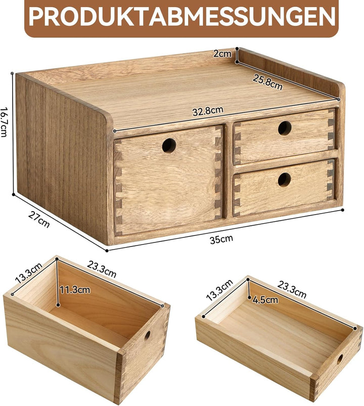 KIRIGEN Holz-Schreibtisch-Organizer mit 3 Schubladen und 1 Einlegeboden Heimarbeitsplatz Bürobedarf