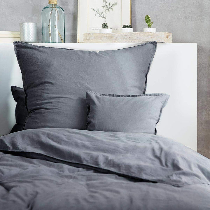 Bettwäsche Stonewashed Anthrazit 135x200 cm + 80x80 cm, Anthrazit 135x200 cm + 80x80 cm