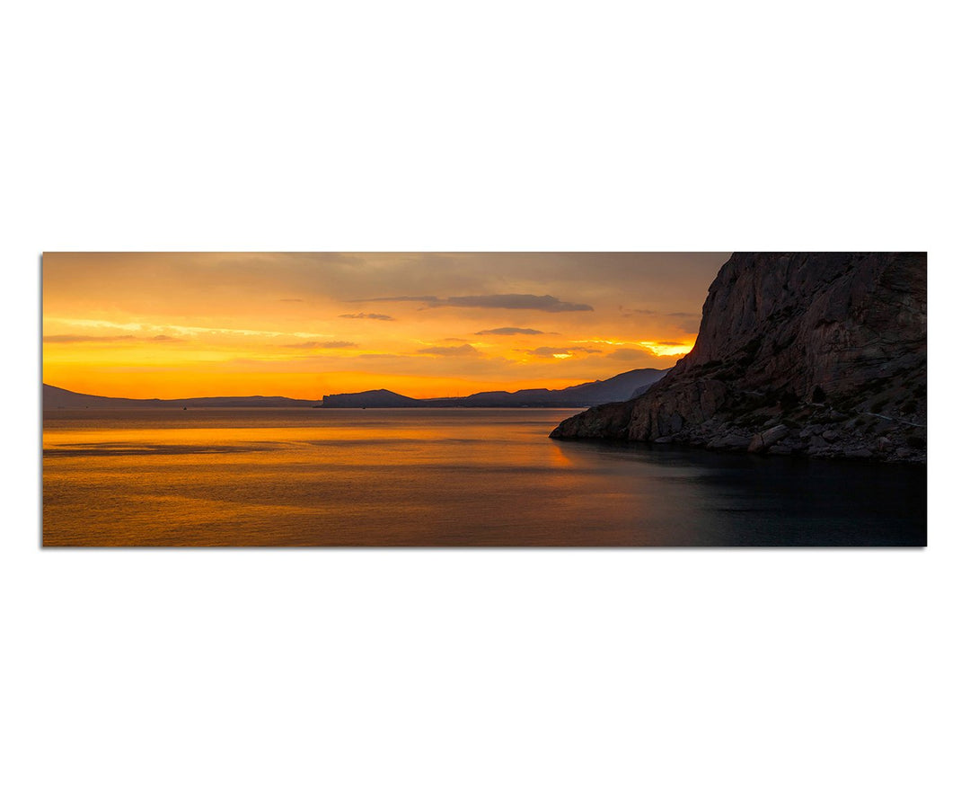 Paul Sinus Art Panoramabild auf Leinwand und Keilrahmen 150x50cm Meer Felsen Küste Sonnenuntergang