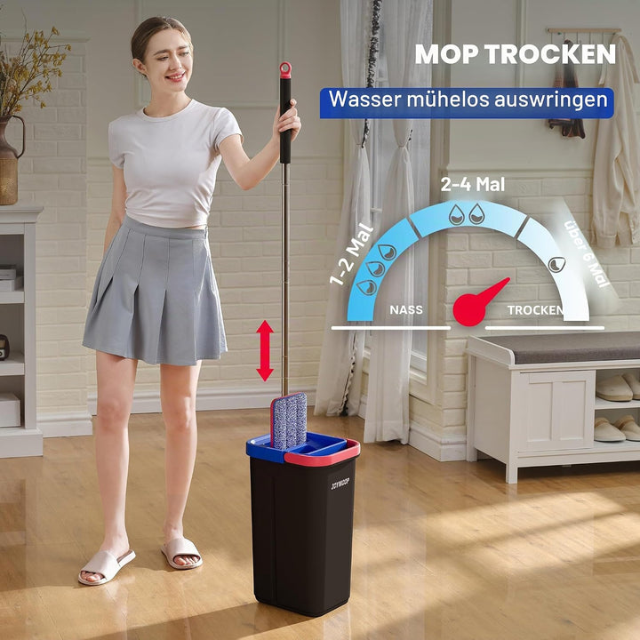 JOYMOOP Wischmopp und Eimer Set für Zuhause, Freisprech-Selbstreinigungssystem, mit 3 wiederverwendb