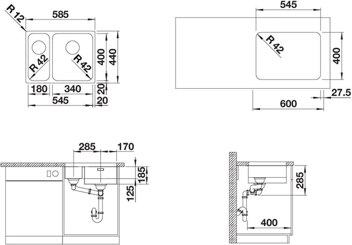BLANCO SOLIS 340/180-U | Edelstahl | Einbauart: Unterbau | Hauptbecken rechts | ohne Ablauffernbedie