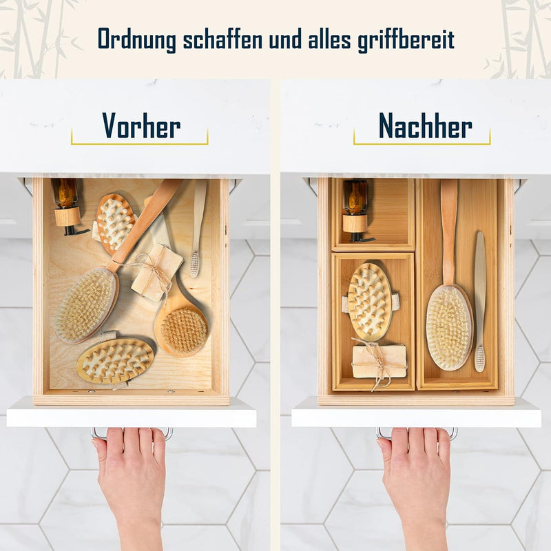 Lilly Things ANTIRUTSCH Bambus Schubladen Ordnungssystem (6 teilig, Holz) Schubladen Organizer Schub