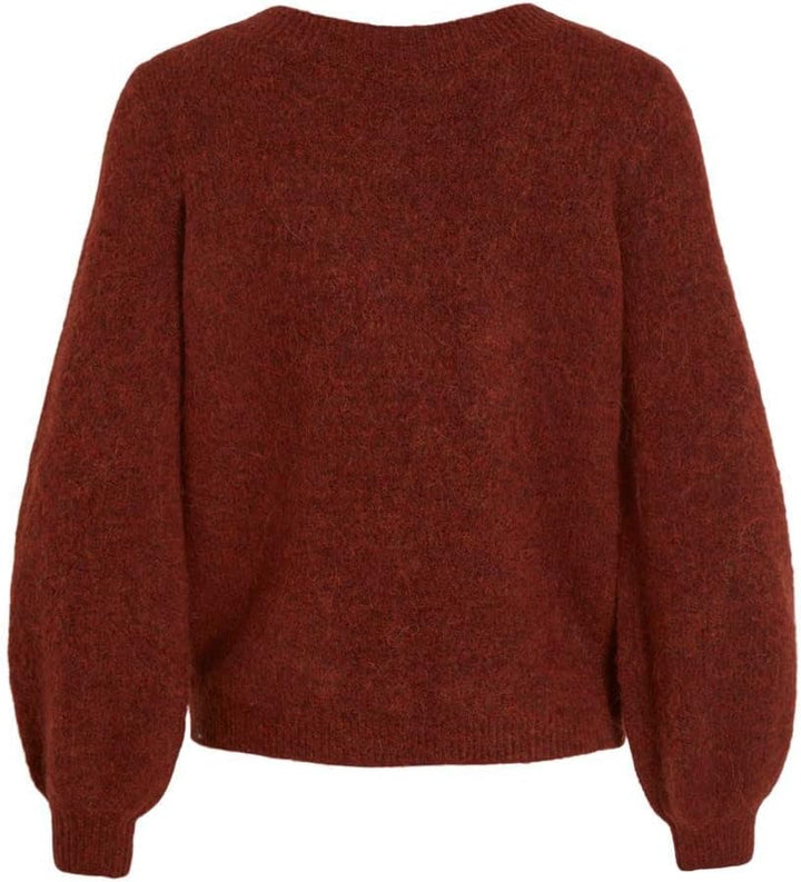 Vila Damen Vijamina Rev V-Neck L/S Knit Top-Noos Strickpullover XL Fired Brick, XL Fired Brick