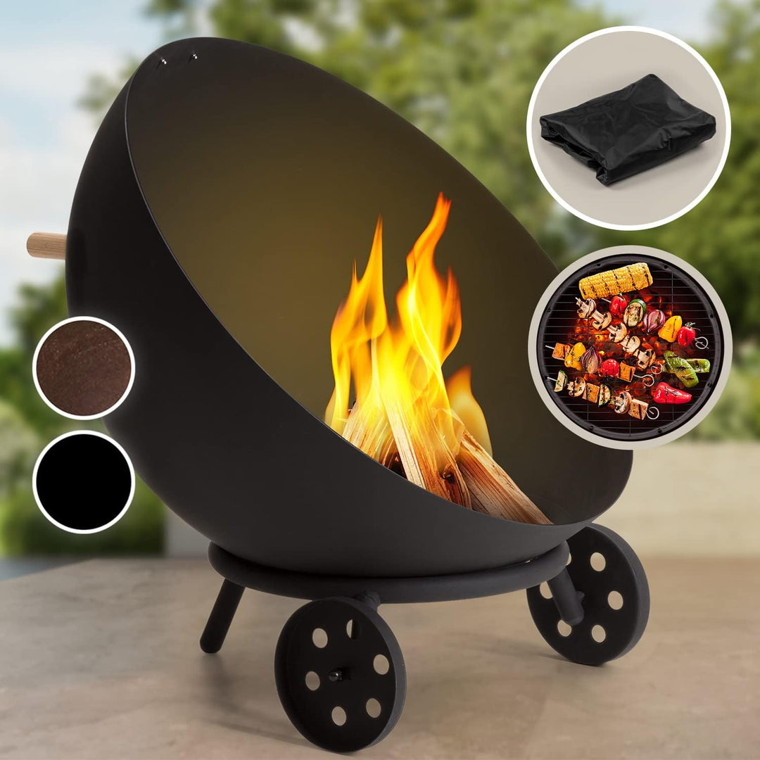 Blumfeldt Feuerschale, Outdoor Stahl-Feuerschale Gross für Balkon & Camping, Mobile Feuerschale 70 c