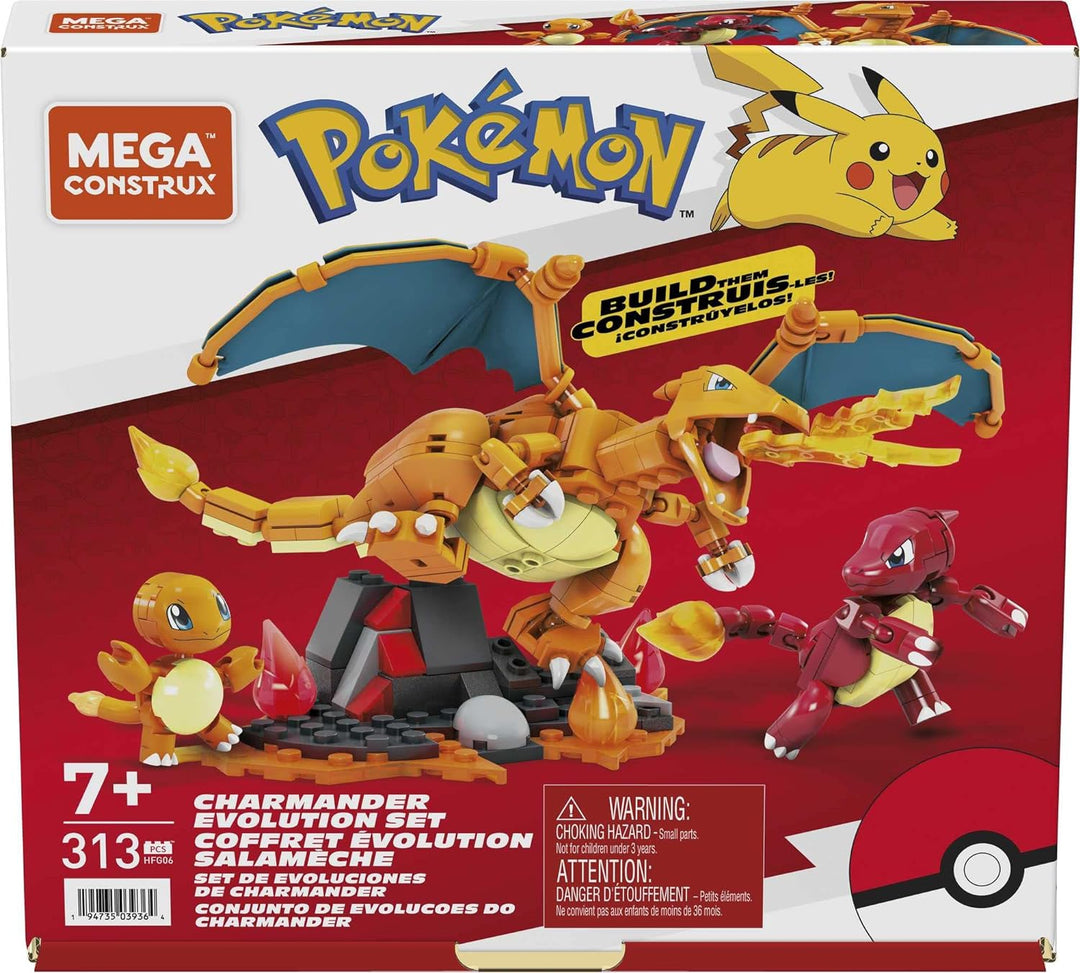 MEGA HFG06 - Mega Construx Pokémon Glumanda Evolutionsset, Konstruktionsspielzeug, Spielzeug ab 7 Ja