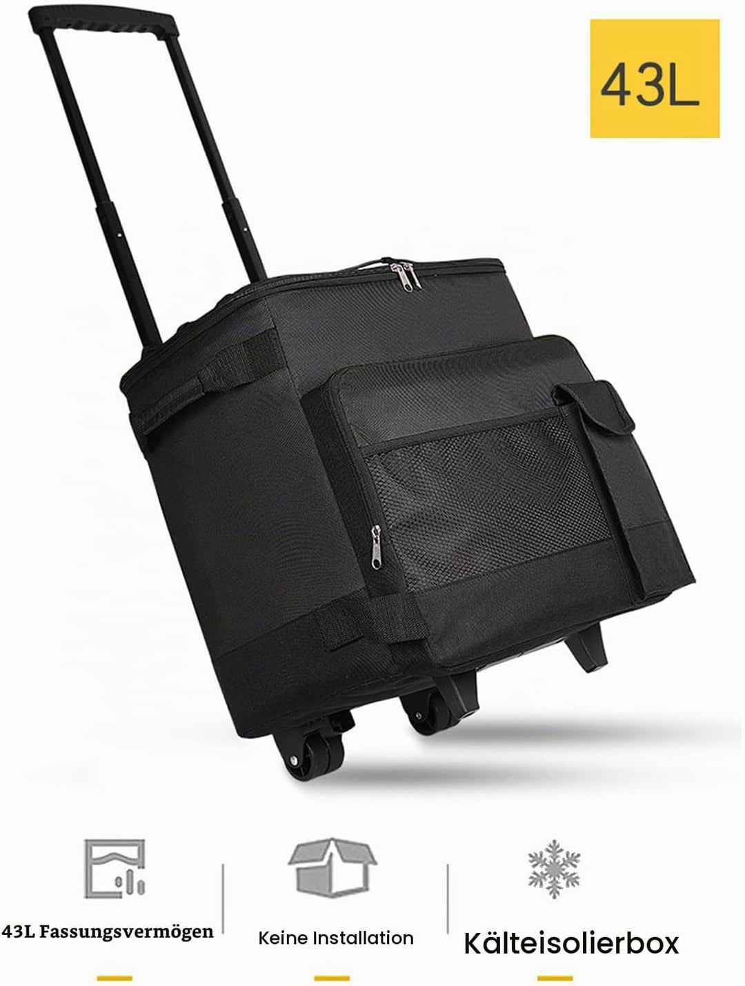 Rollender Kühlerer, 43L Isoliertasche Picknicktaschen, Wasserdichte Isolierte Kühltasche mit Griff u