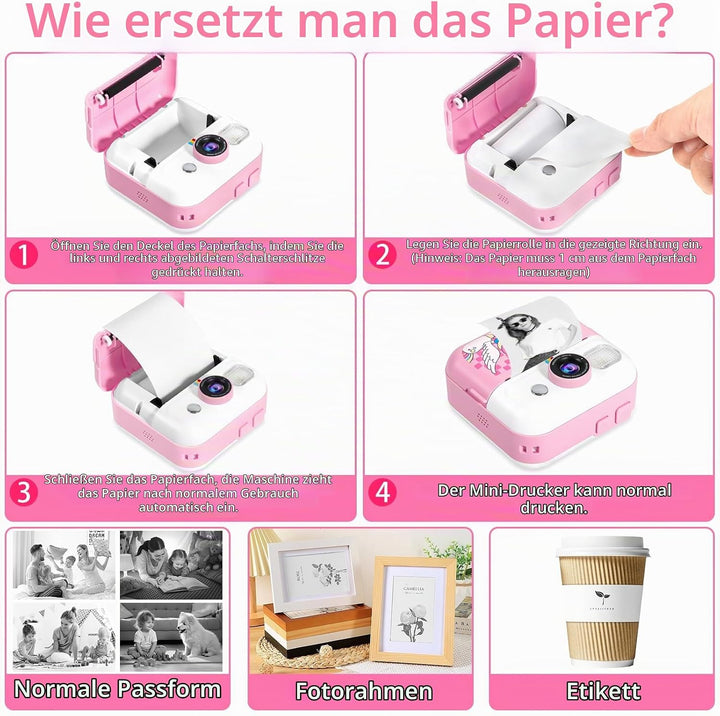 Kinderkamera Sofortbildkamera 1080P 2,4 Zoll Bildschirm Sofortbildkamera Kinder mit Druckpapier &amp; 32