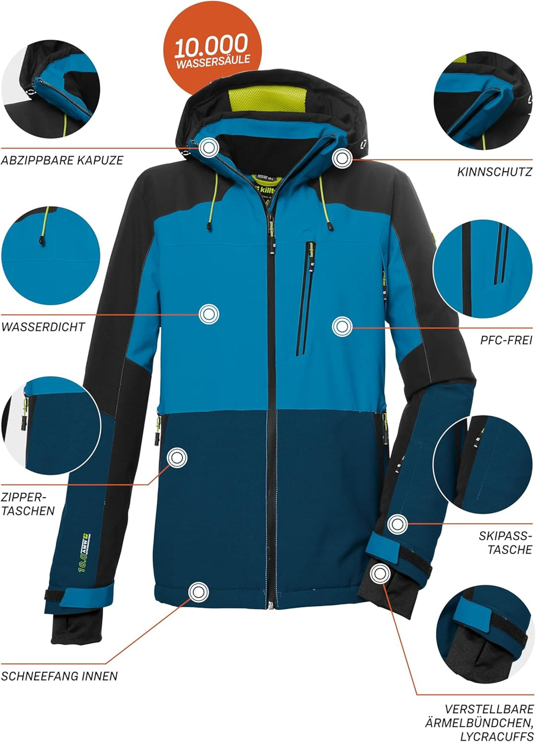 Killtec Herren Ksw 72 Mn Ski Jckt Skijacke/Funktionsjacke mit abzippbarer Kapuze und Schneefang 3XL
