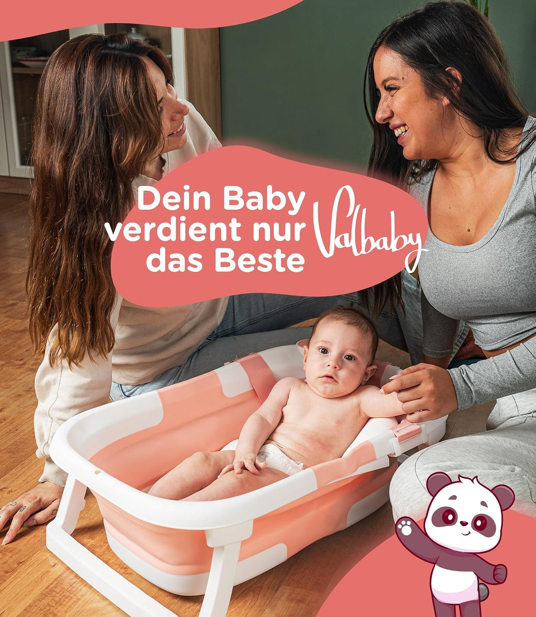 Baby Badewanne Faltbar Antirutsch Ergonomisch Neugeborene Bis 2 Jahre Rosa + Panda Kissen Gross und