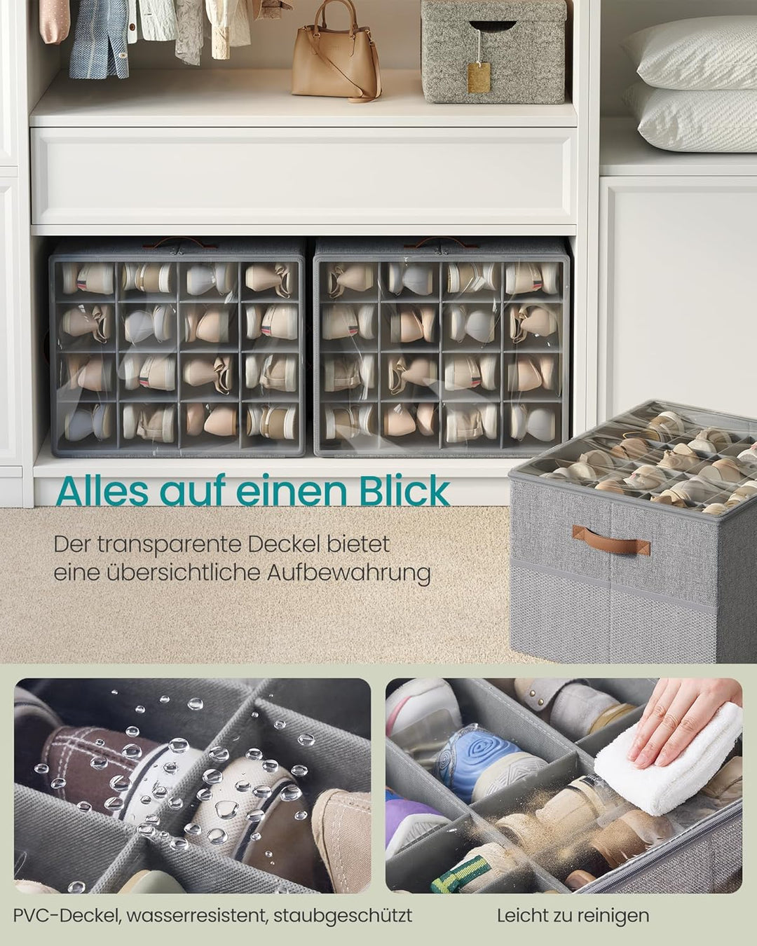 SONGMICS Schuh-Organizer, Schuhaufbewahrung, für 16 Paar Schuhe, Schuhbox, Griffe, platzsparend, Auf